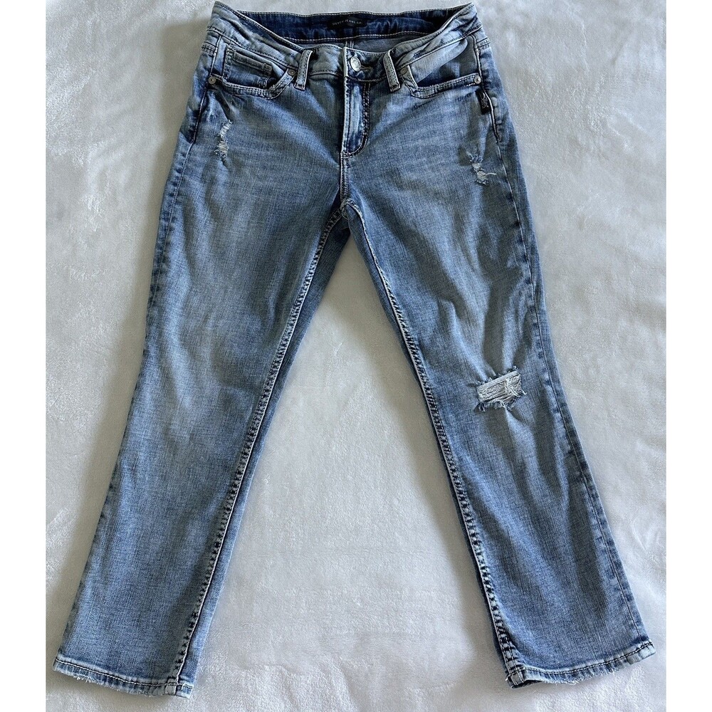 Silver Jeans Co Elyse Capri Women 27 W27 L22.5 Mid Rise Distressed Curvy Denim
